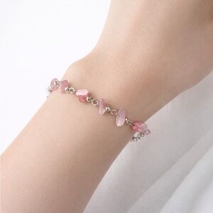 Vintage Pink Fiber Optic Chip Bead Bracelet Silver Tone Rock Candy Y2K